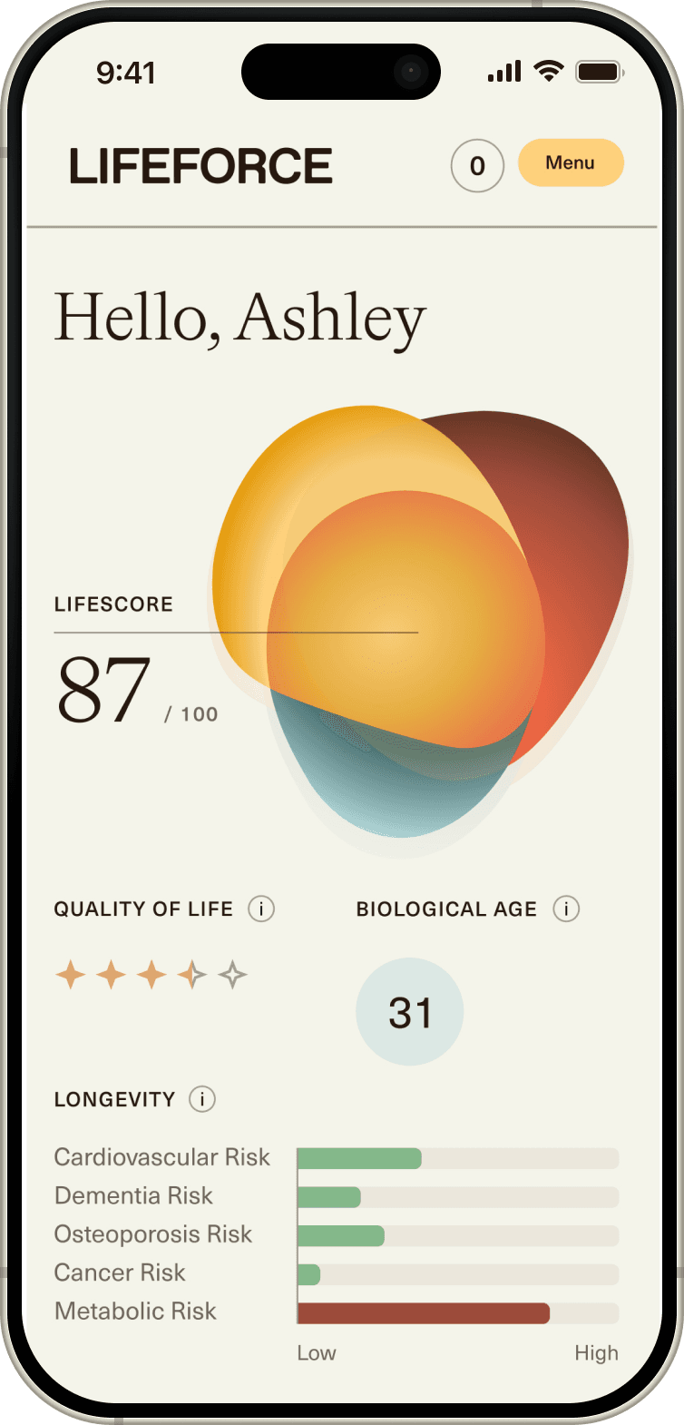 Lifeforce Score displayed in a phone